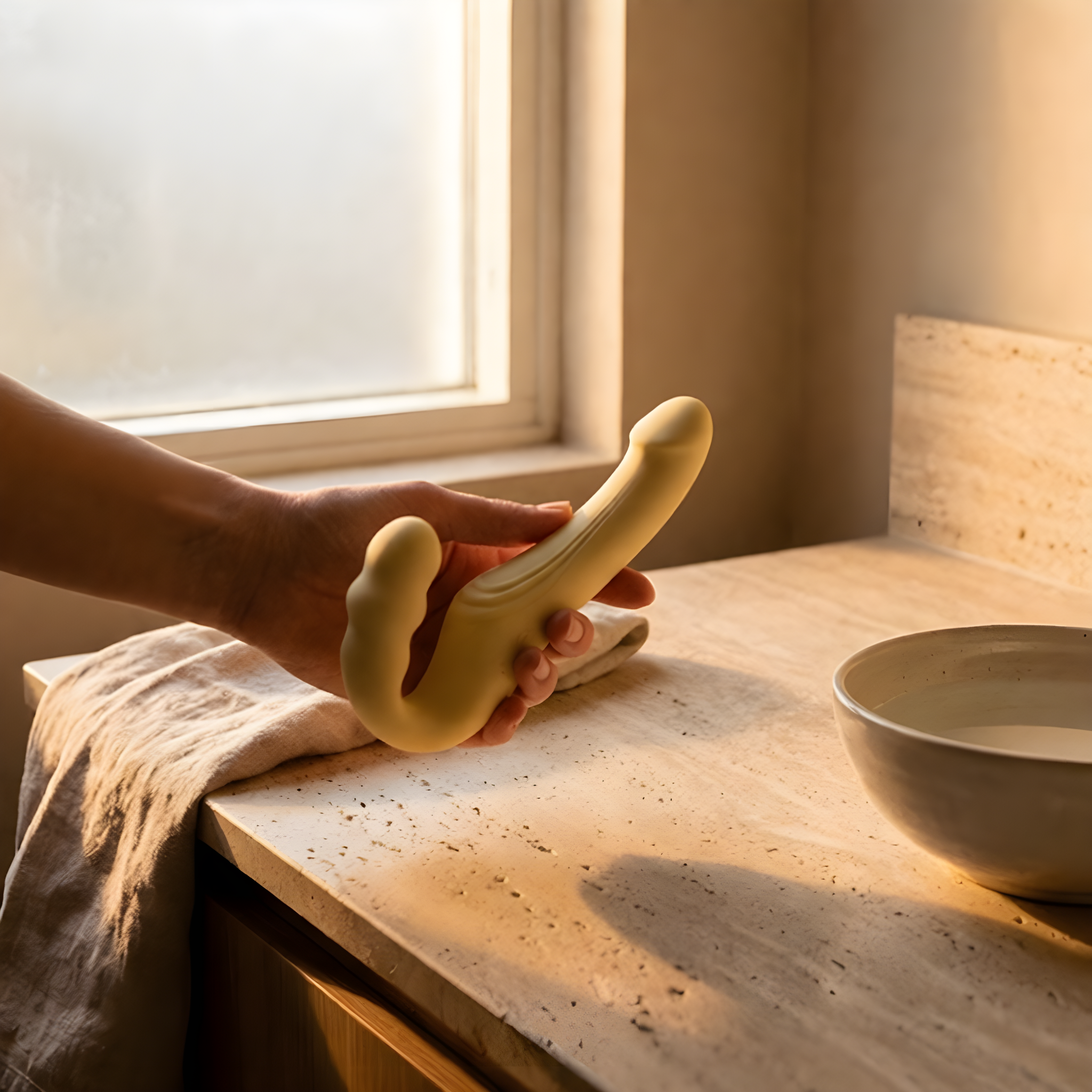  strapless strap-on vibrator in hand for size reference 