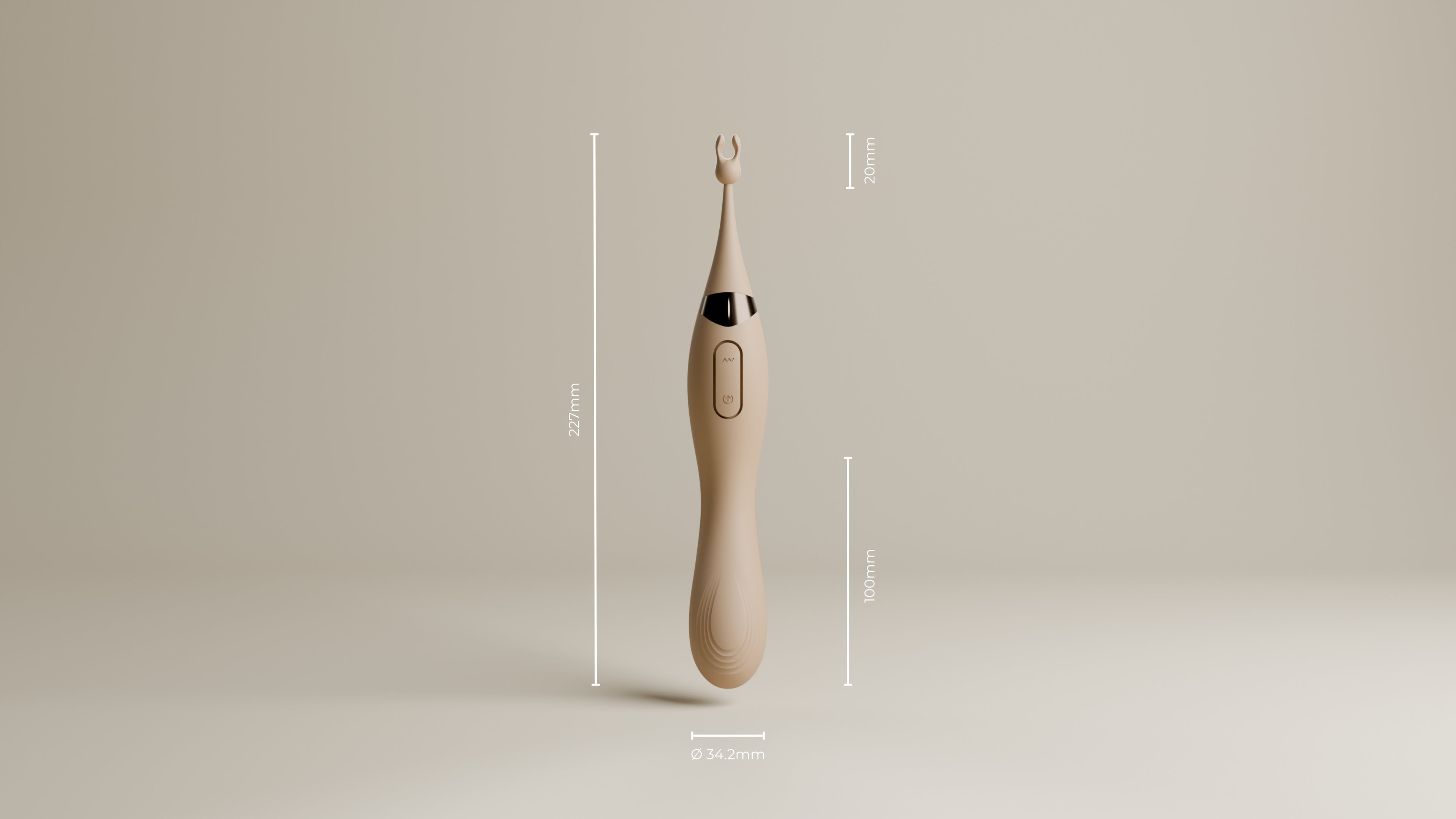 Duo dual-end G-spot and clitoral vibrator side profile front profile with measurements
