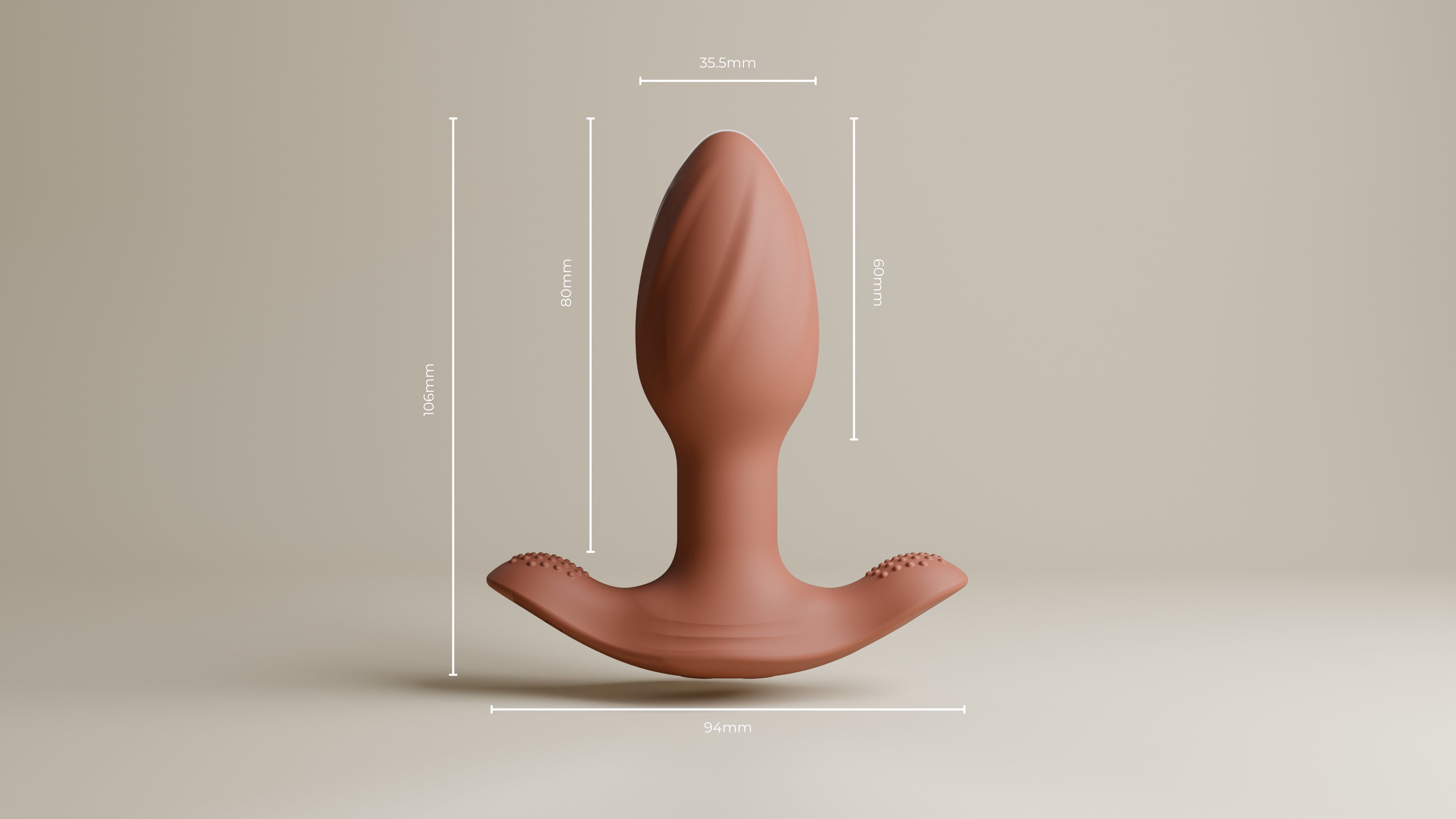 Vibrating and Rotating Buttplug front with measurements 