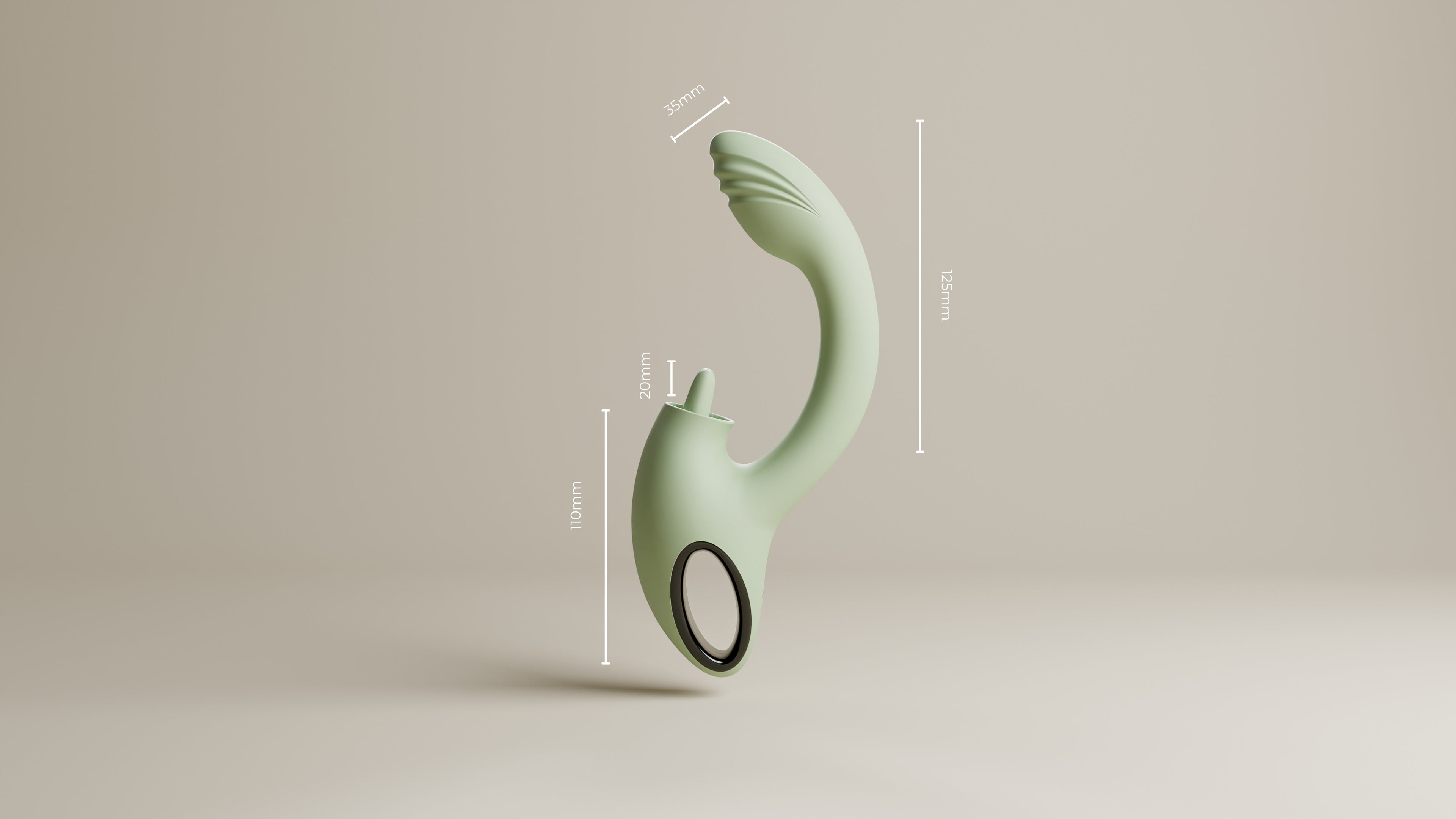 G-Spot and Clitoral Vibrator side profile right with measurements
